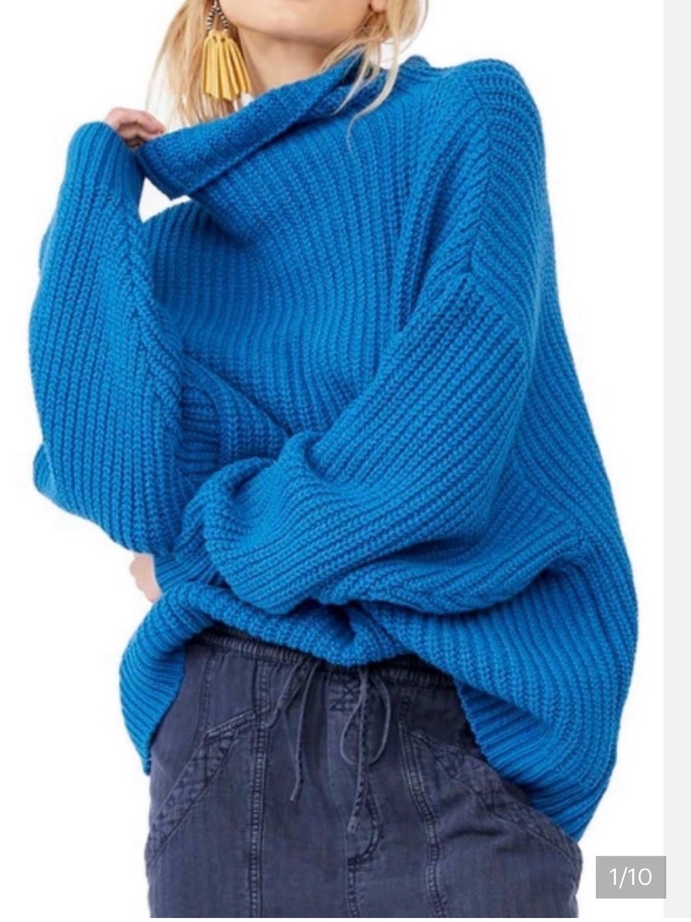 Free People “Swim Too Deep” Turtleneck Sweater in Mykonos blue